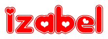 The image is a clipart featuring the word Izabel written in a stylized font with a heart shape replacing inserted into the center of each letter. The color scheme of the text and hearts is red with a light outline.