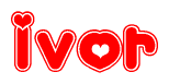 The image displays the word Ivor written in a stylized red font with hearts inside the letters.