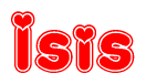 The image is a clipart featuring the word Isis written in a stylized font with a heart shape replacing inserted into the center of each letter. The color scheme of the text and hearts is red with a light outline.