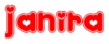 The image displays the word Janira written in a stylized red font with hearts inside the letters.