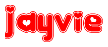 The image is a clipart featuring the word Jayvie written in a stylized font with a heart shape replacing inserted into the center of each letter. The color scheme of the text and hearts is red with a light outline.