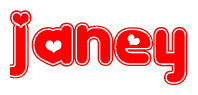 The image displays the word Janey written in a stylized red font with hearts inside the letters.