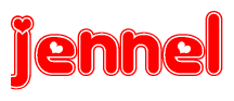 The image is a clipart featuring the word Jennel written in a stylized font with a heart shape replacing inserted into the center of each letter. The color scheme of the text and hearts is red with a light outline.