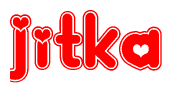 The image is a clipart featuring the word Jitka written in a stylized font with a heart shape replacing inserted into the center of each letter. The color scheme of the text and hearts is red with a light outline.