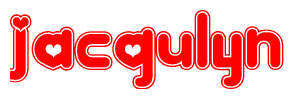 The image displays the word Jacqulyn written in a stylized red font with hearts inside the letters.