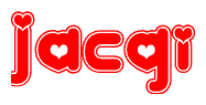 The image is a clipart featuring the word Jacqi written in a stylized font with a heart shape replacing inserted into the center of each letter. The color scheme of the text and hearts is red with a light outline.