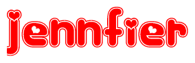 The image is a clipart featuring the word Jennfier written in a stylized font with a heart shape replacing inserted into the center of each letter. The color scheme of the text and hearts is red with a light outline.