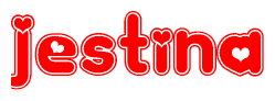   The image displays the word Jestina written in a stylized red font with hearts inside the letters. 