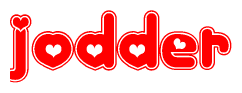 The image displays the word Jodder written in a stylized red font with hearts inside the letters.