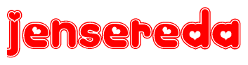 The image displays the word Jensereda written in a stylized red font with hearts inside the letters.