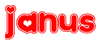 The image displays the word Janus written in a stylized red font with hearts inside the letters.