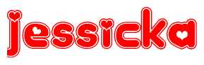 The image is a clipart featuring the word Jessicka written in a stylized font with a heart shape replacing inserted into the center of each letter. The color scheme of the text and hearts is red with a light outline.