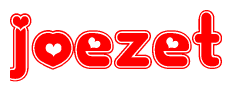 The image is a clipart featuring the word Joezet written in a stylized font with a heart shape replacing inserted into the center of each letter. The color scheme of the text and hearts is red with a light outline.