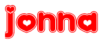 The image is a clipart featuring the word Jonna written in a stylized font with a heart shape replacing inserted into the center of each letter. The color scheme of the text and hearts is red with a light outline.