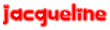 The image displays the word Jacqueline written in a stylized red font with hearts inside the letters.