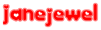 The image is a clipart featuring the word Janejewel written in a stylized font with a heart shape replacing inserted into the center of each letter. The color scheme of the text and hearts is red with a light outline.