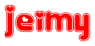 The image displays the word Jeimy written in a stylized red font with hearts inside the letters.