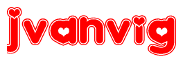 The image displays the word Jvanvig written in a stylized red font with hearts inside the letters.