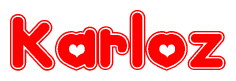 The image is a clipart featuring the word Karloz written in a stylized font with a heart shape replacing inserted into the center of each letter. The color scheme of the text and hearts is red with a light outline.