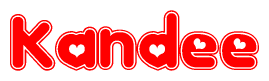 The image displays the word Kandee written in a stylized red font with hearts inside the letters.