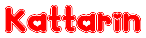 The image is a clipart featuring the word Kattarin written in a stylized font with a heart shape replacing inserted into the center of each letter. The color scheme of the text and hearts is red with a light outline.