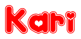 The image is a clipart featuring the word Kari written in a stylized font with a heart shape replacing inserted into the center of each letter. The color scheme of the text and hearts is red with a light outline.