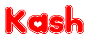 The image is a clipart featuring the word Kash written in a stylized font with a heart shape replacing inserted into the center of each letter. The color scheme of the text and hearts is red with a light outline.