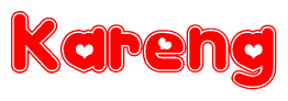 The image displays the word Kareng written in a stylized red font with hearts inside the letters.