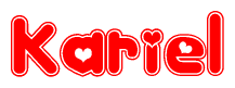 The image displays the word Kariel written in a stylized red font with hearts inside the letters.