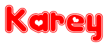 The image displays the word Karey written in a stylized red font with hearts inside the letters.