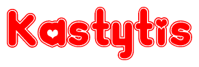 The image is a clipart featuring the word Kastytis written in a stylized font with a heart shape replacing inserted into the center of each letter. The color scheme of the text and hearts is red with a light outline.