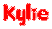 The image is a clipart featuring the word Kylie written in a stylized font with a heart shape replacing inserted into the center of each letter. The color scheme of the text and hearts is red with a light outline.