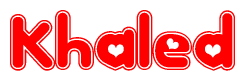 The image displays the word Khaled written in a stylized red font with hearts inside the letters.