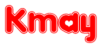 The image displays the word Kmay written in a stylized red font with hearts inside the letters.