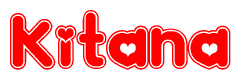 The image is a clipart featuring the word Kitana written in a stylized font with a heart shape replacing inserted into the center of each letter. The color scheme of the text and hearts is red with a light outline.