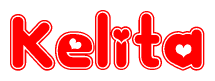The image is a clipart featuring the word Kelita written in a stylized font with a heart shape replacing inserted into the center of each letter. The color scheme of the text and hearts is red with a light outline.