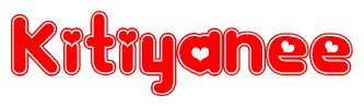 The image is a clipart featuring the word Kitiyanee written in a stylized font with a heart shape replacing inserted into the center of each letter. The color scheme of the text and hearts is red with a light outline.