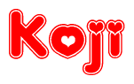 The image is a clipart featuring the word Koji written in a stylized font with a heart shape replacing inserted into the center of each letter. The color scheme of the text and hearts is red with a light outline.