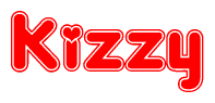 The image is a clipart featuring the word Kizzy written in a stylized font with a heart shape replacing inserted into the center of each letter. The color scheme of the text and hearts is red with a light outline.