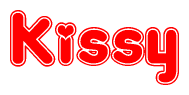 The image is a clipart featuring the word Kissy written in a stylized font with a heart shape replacing inserted into the center of each letter. The color scheme of the text and hearts is red with a light outline.