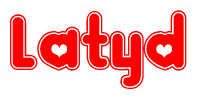 The image displays the word Latyd written in a stylized red font with hearts inside the letters.