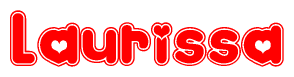 The image is a clipart featuring the word Laurissa written in a stylized font with a heart shape replacing inserted into the center of each letter. The color scheme of the text and hearts is red with a light outline.