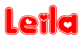 The image displays the word Leila written in a stylized red font with hearts inside the letters.