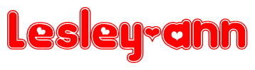 The image displays the word Lesley-ann written in a stylized red font with hearts inside the letters.