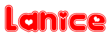 The image is a clipart featuring the word Lanice written in a stylized font with a heart shape replacing inserted into the center of each letter. The color scheme of the text and hearts is red with a light outline.