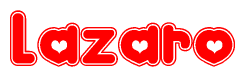 The image is a clipart featuring the word Lazaro written in a stylized font with a heart shape replacing inserted into the center of each letter. The color scheme of the text and hearts is red with a light outline.