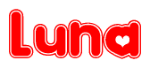 The image displays the word Luna written in a stylized red font with hearts inside the letters.
