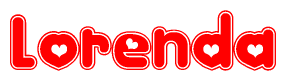 The image displays the word Lorenda written in a stylized red font with hearts inside the letters.