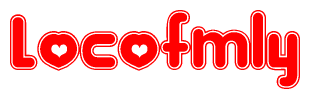 The image is a clipart featuring the word Locofmly written in a stylized font with a heart shape replacing inserted into the center of each letter. The color scheme of the text and hearts is red with a light outline.