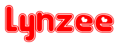 The image is a clipart featuring the word Lynzee written in a stylized font with a heart shape replacing inserted into the center of each letter. The color scheme of the text and hearts is red with a light outline.